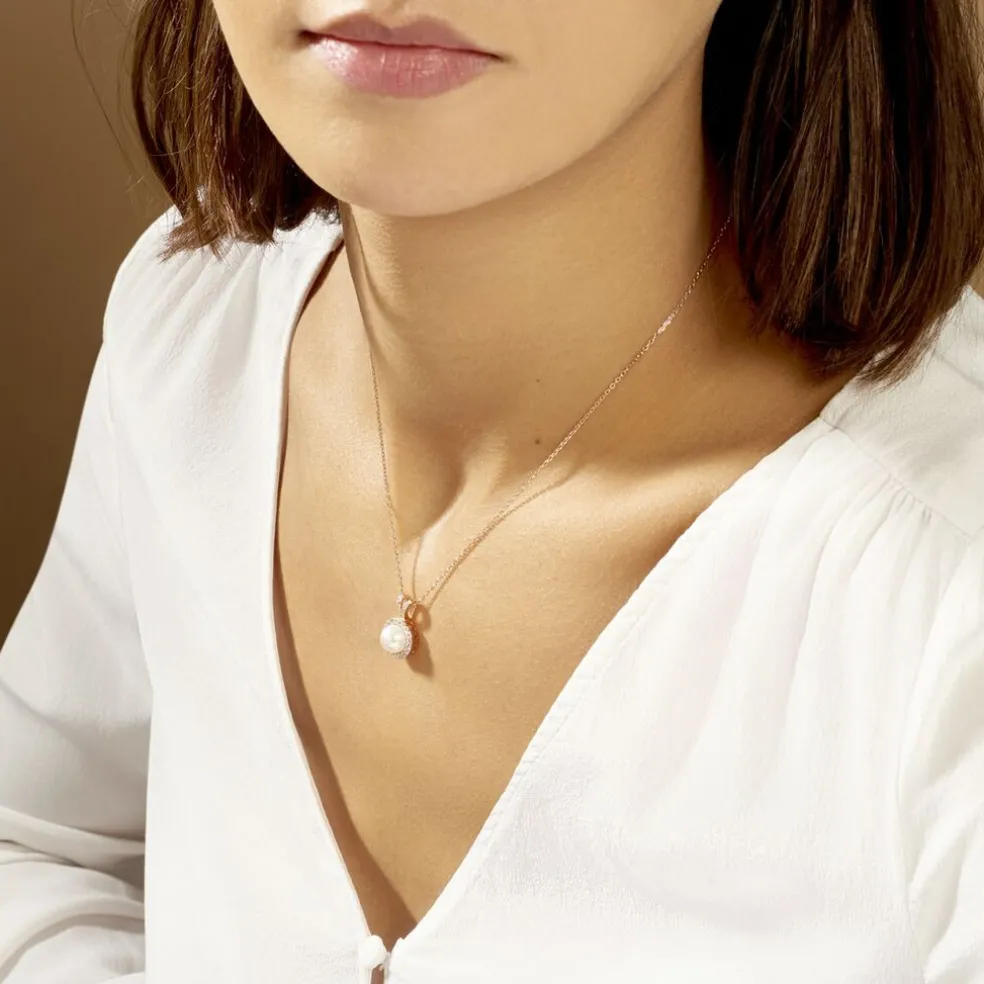 Collier Olivia Argent Rose Perle De Culture Et Oxyde De Zirconium
