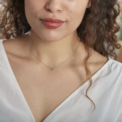 Collier Or Blanc Febe Emeraude Diamant