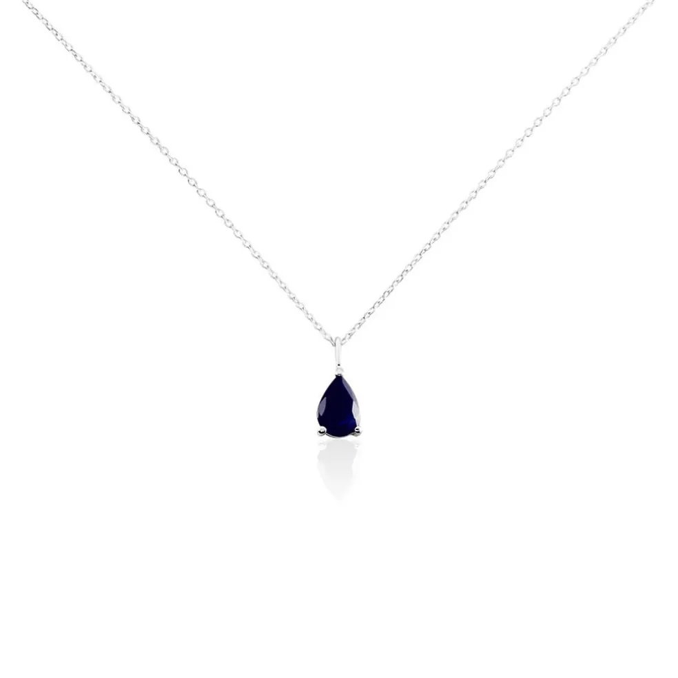 Collier Or Blanc Goutte Saphir