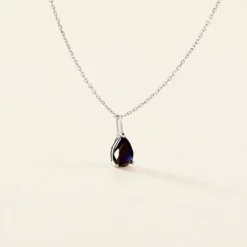 Collier Or Blanc Goutte Saphir