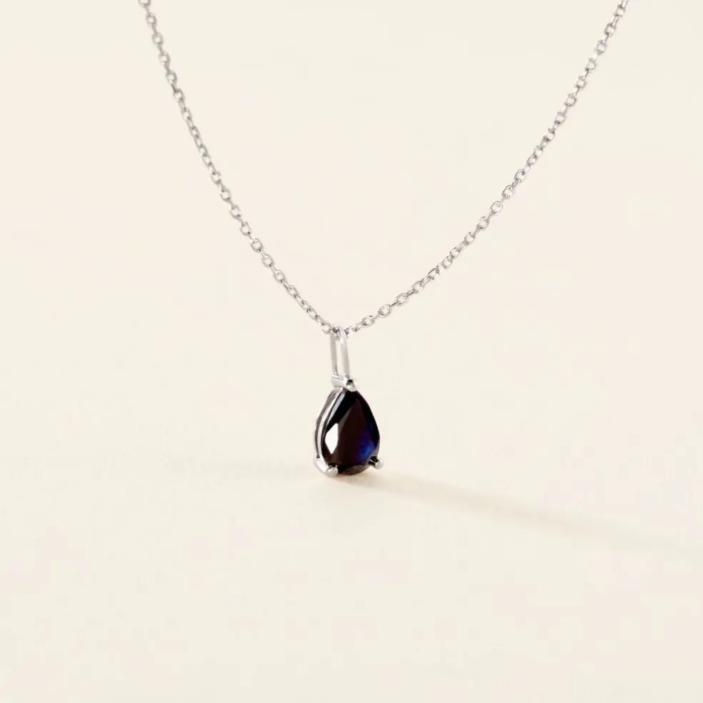 Collier Or Blanc Goutte Saphir