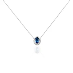 Collier Or Blanc Quintilla Topaze London Blue Et Oxydes