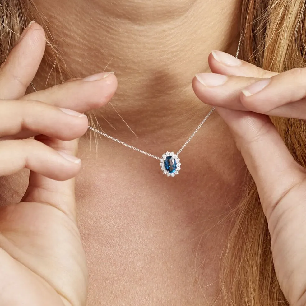 Collier Or Blanc Quintilla Topaze London Blue Et Oxydes
