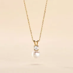 Collier Or Jaune Bragi Perle De Culture Oxyde De Zirconium