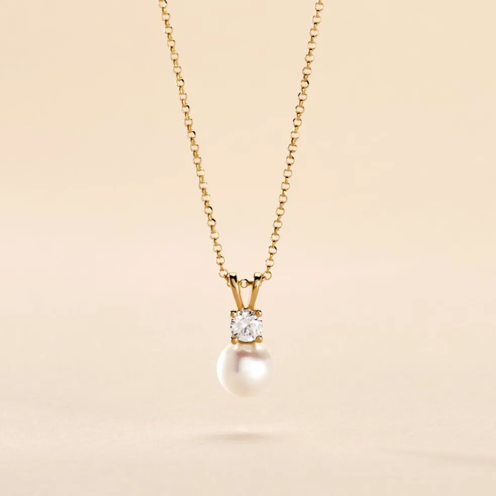 Collier Or Jaune Bragi Perle De Culture Oxyde De Zirconium