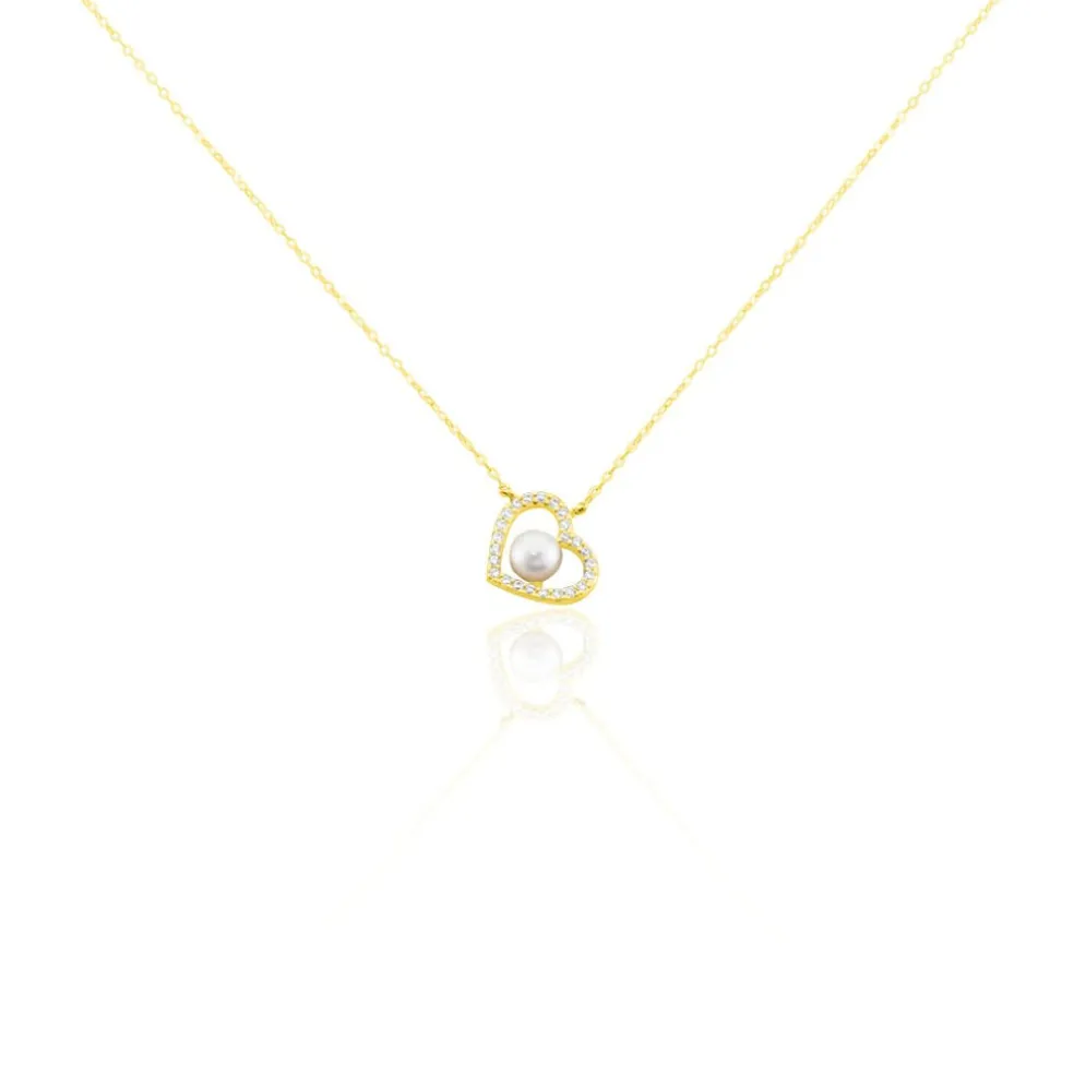 Collier Or Jaune Cagiris Oxydes Et Perle De Culture