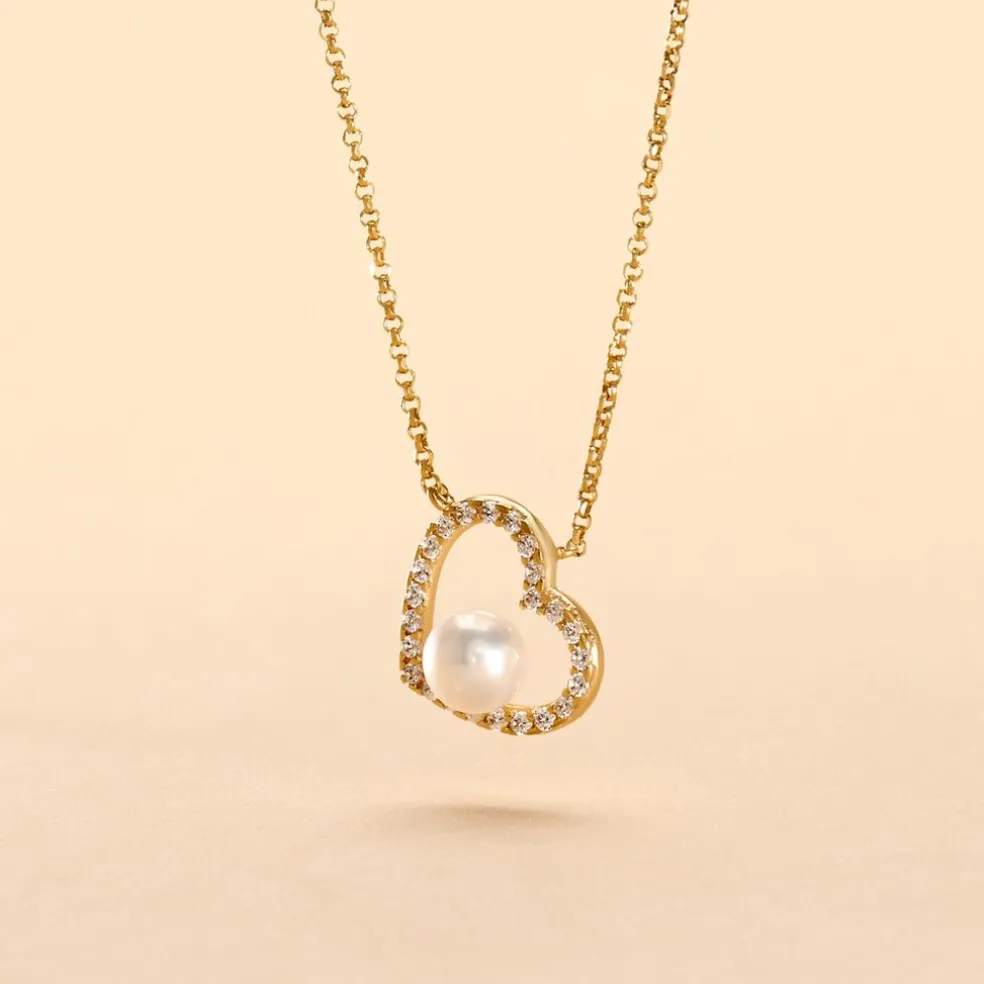 Collier Or Jaune Cagiris Oxydes Et Perle De Culture