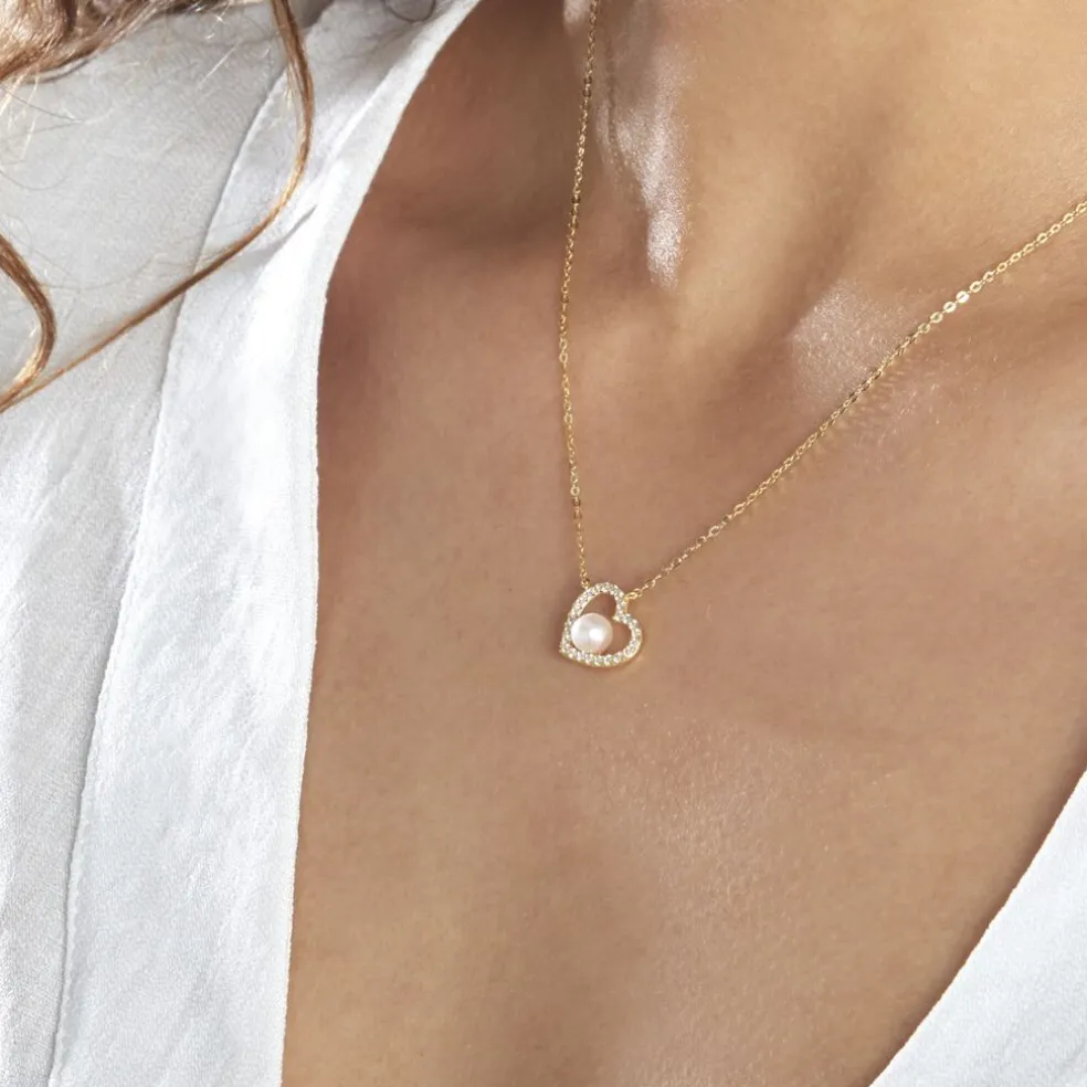 Collier Or Jaune Cagiris Oxydes Et Perle De Culture