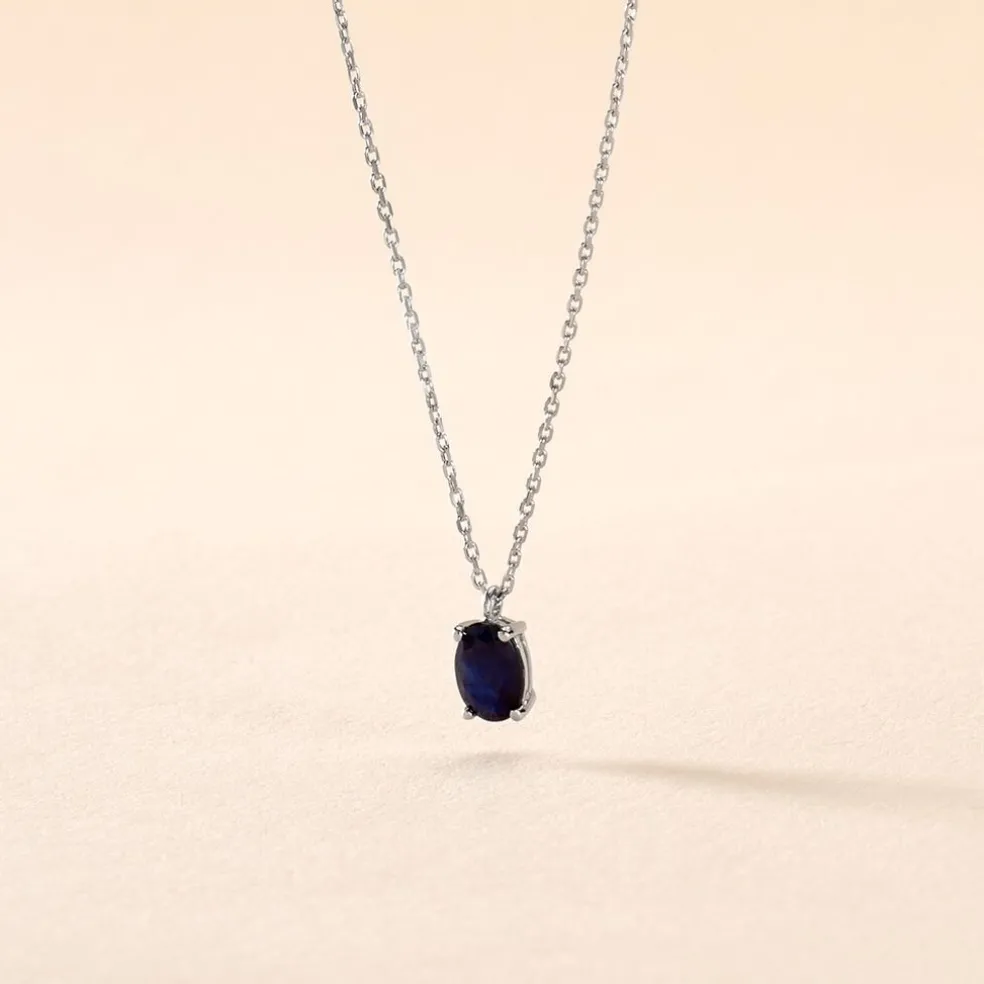 Collier Ovale Or Blanc Saphir