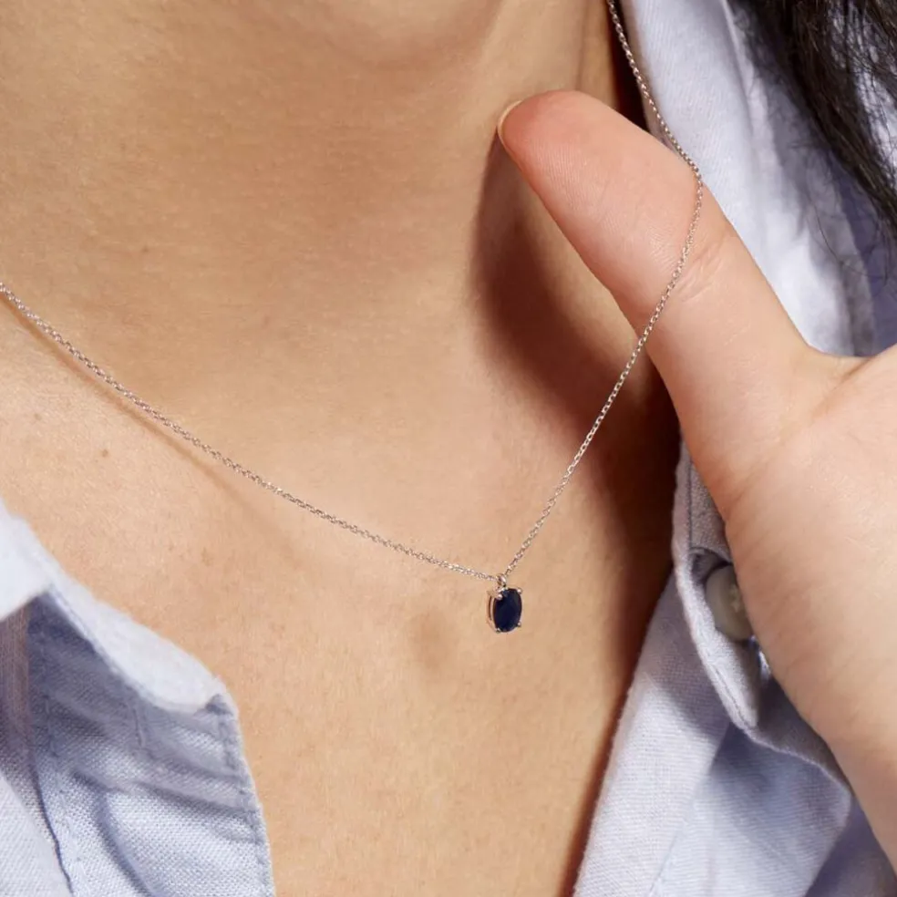 Collier Ovale Or Blanc Saphir