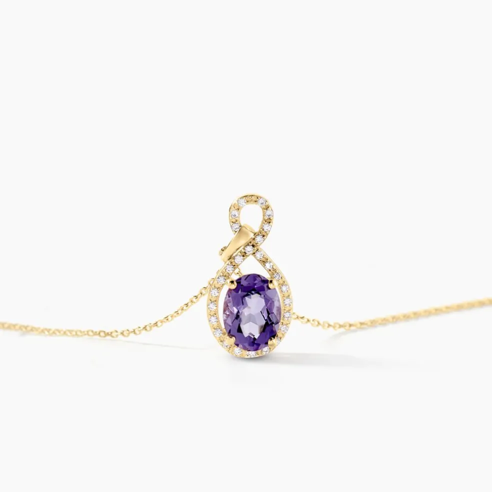 Collier Passion Or Jaune Amethyste Et Oxyde De Zirconium