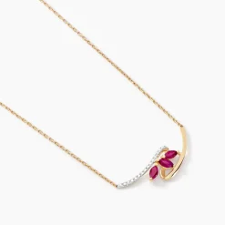 Collier Petale Or Bicolore Rubis Et Diamant
