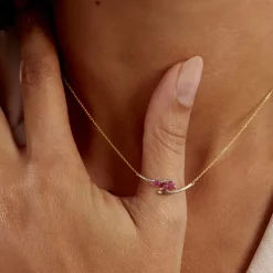 Collier Petale Or Bicolore Rubis Et Diamant