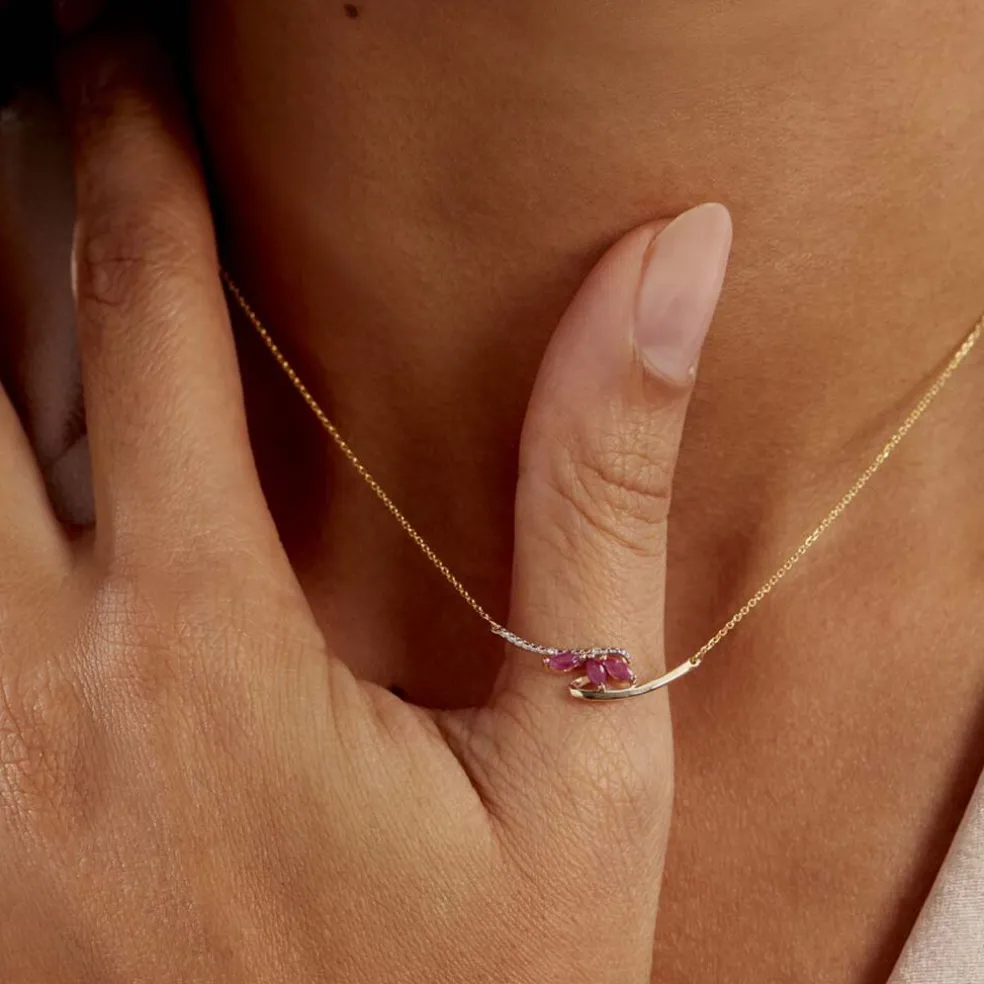 Collier Petale Or Bicolore Rubis Et Diamant