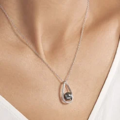 Collier Polynesie Argent Blanc Perle D'imitation Et Oxyde De Zirconium