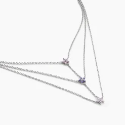 Collier Purple Bloom Argent Blanc Oxyde De Zirconium