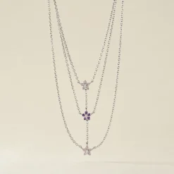 Collier Purple Bloom Argent Blanc Oxyde De Zirconium