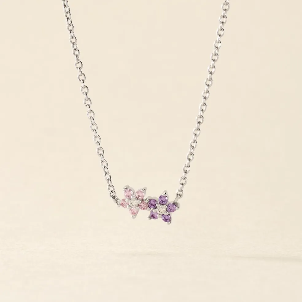 Collier Purple Bloom Argent Blanc Oxyde De Zirconium