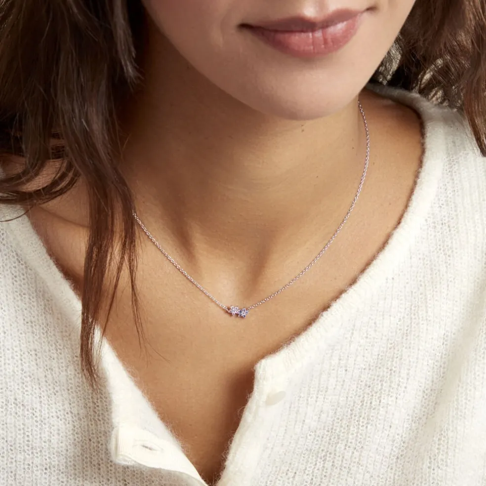 Collier Purple Bloom Argent Blanc Oxyde De Zirconium