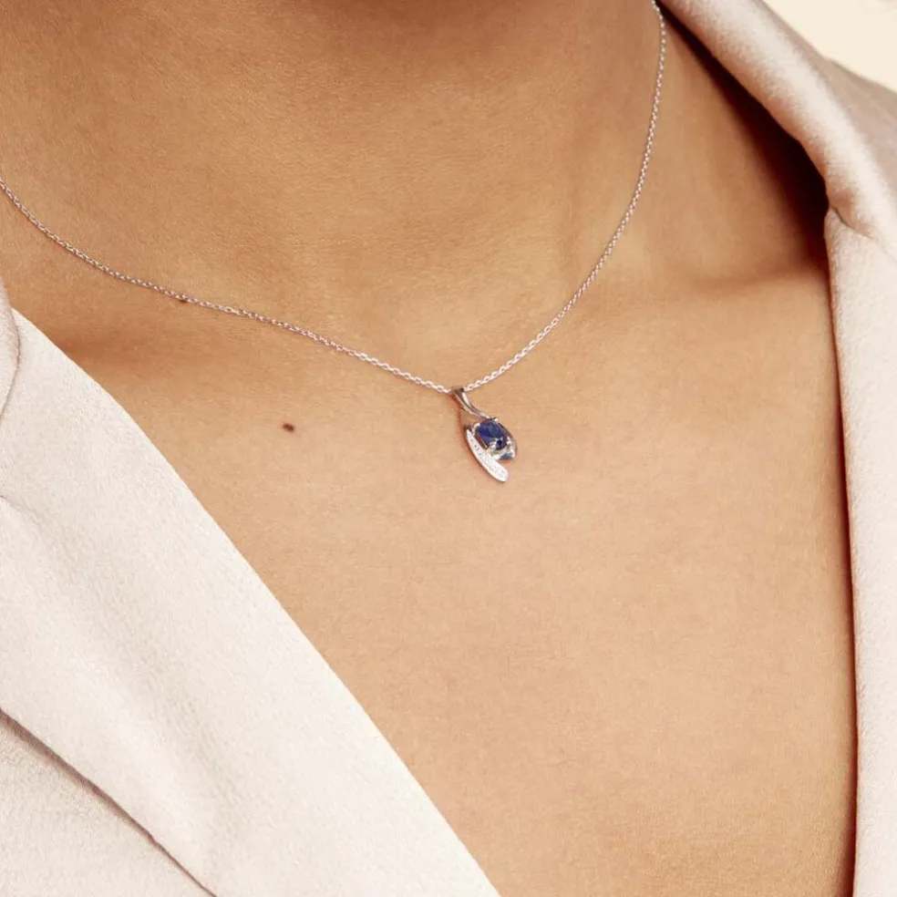 Collier Sagesse Or Blanc Saphir Et Diamant