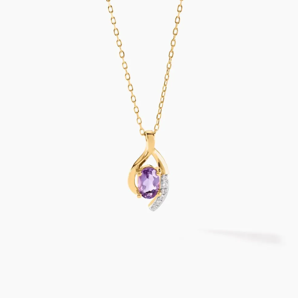 Collier Sagesse Or Jaune Améthyste Oxyde De Zirconium