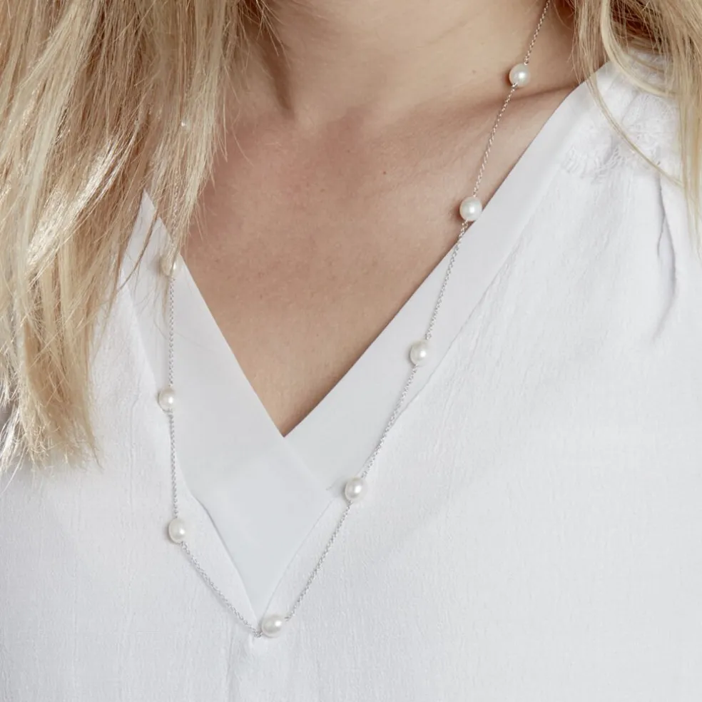 Collier Sautoir Argent Gaspar Perles De Culture 7-8mm 73cm