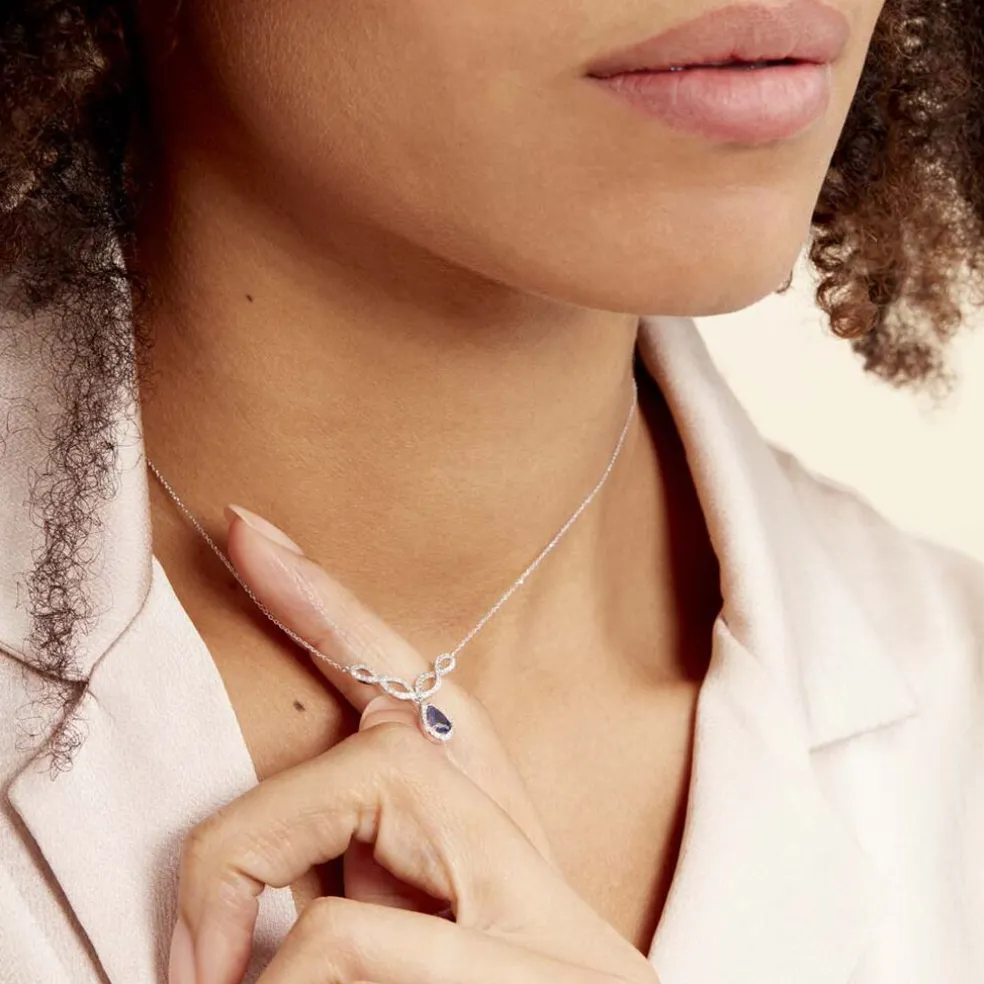 Collier Sissi Or Blanc Saphir Diamant