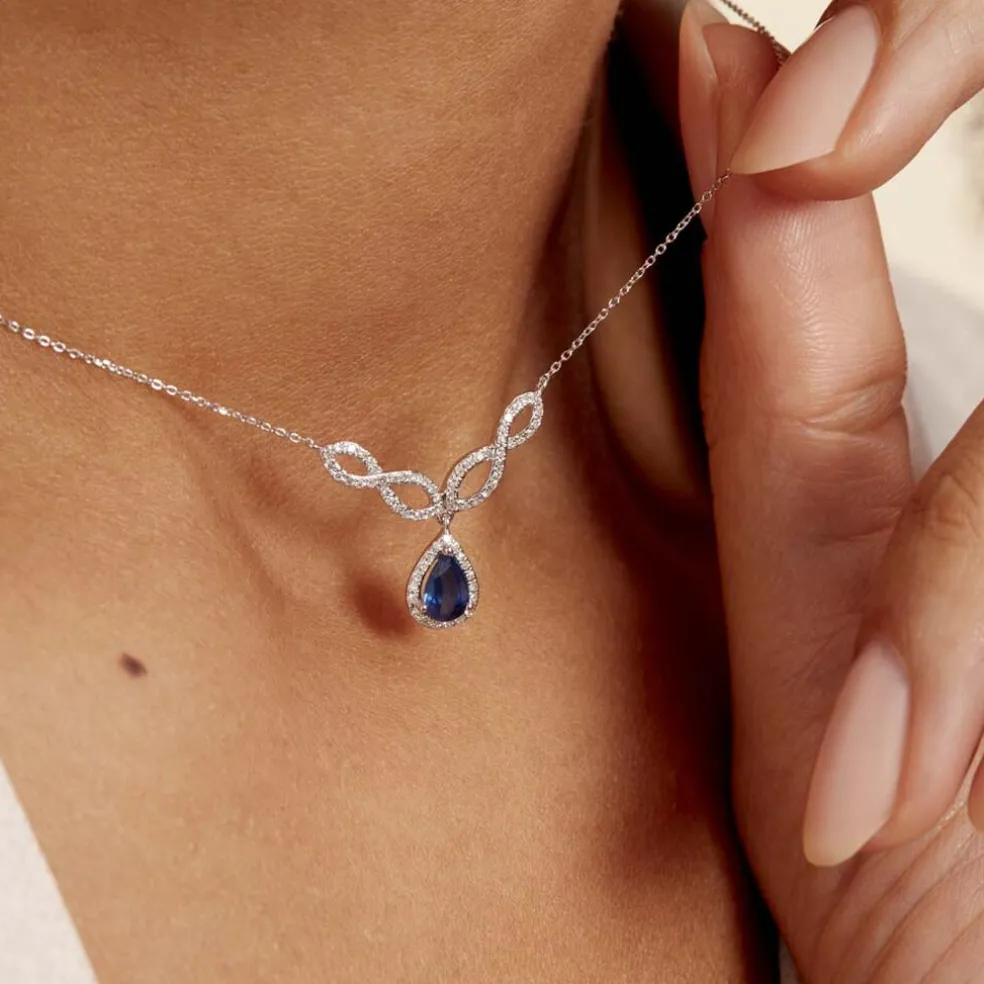 Collier Sissi Or Blanc Saphir Diamant