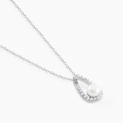 Collier Sohaliaae Argent Blanc Perle De Culture Et Oxyde De Zirconium