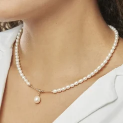 Collier Stella-rose Or Jaune Perle De Culture