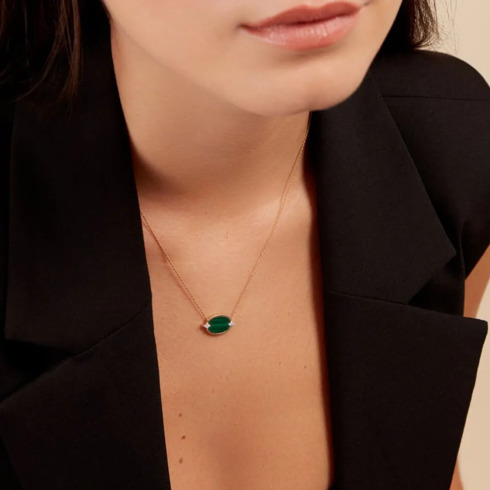 Collier Tahina Or Jaune Malachite Diamant