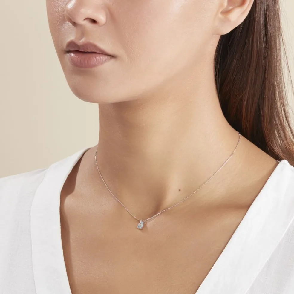 Collier Teresa Or Blanc Topaze Et Diamant