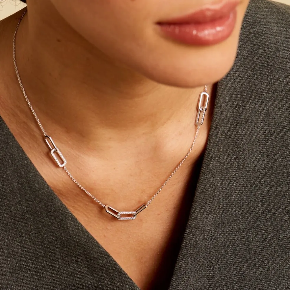 Collier Trait D'union Argent Blanc Oxyde De Zirconium