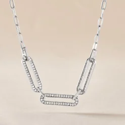 Collier Trait D'union Argent Blanc Oxyde De Zirconium