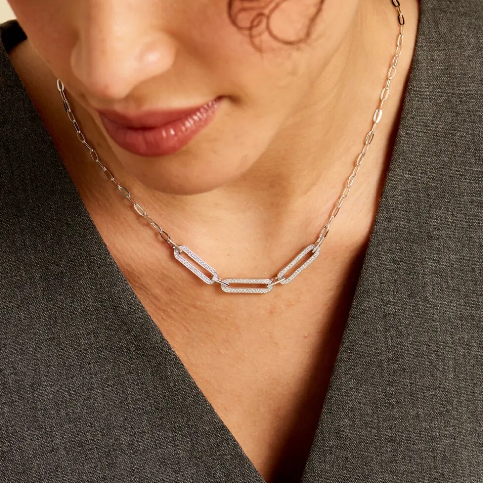 Collier Trait D'union Argent Blanc Oxyde De Zirconium