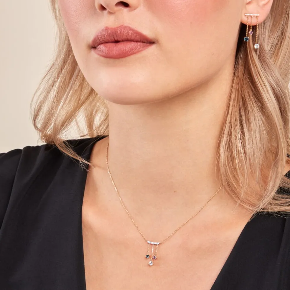 Collier Universe Or Jaune Topaze Améthyste