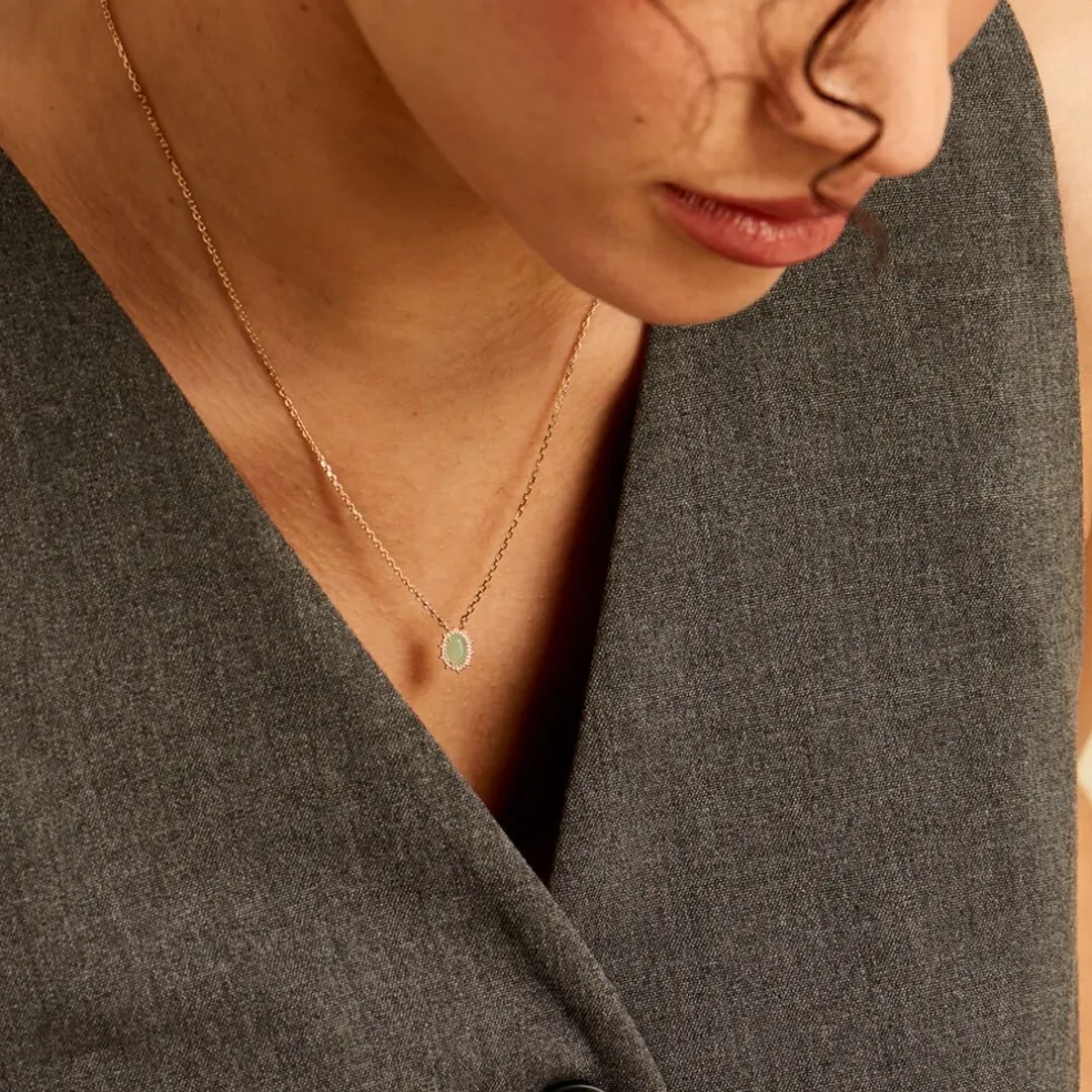 Collier Vintage Love Plaqué Or Jaune Aventurine