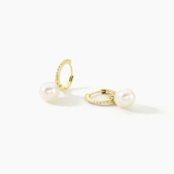 Créoles Anes Poire Or Jaune Perle De Culture Et Oxyde De Zirconium