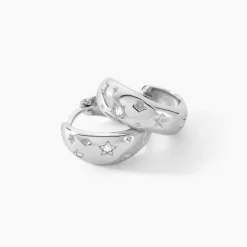 Créoles Astre Precieux Argent Blanc Oxyde De Zirconium