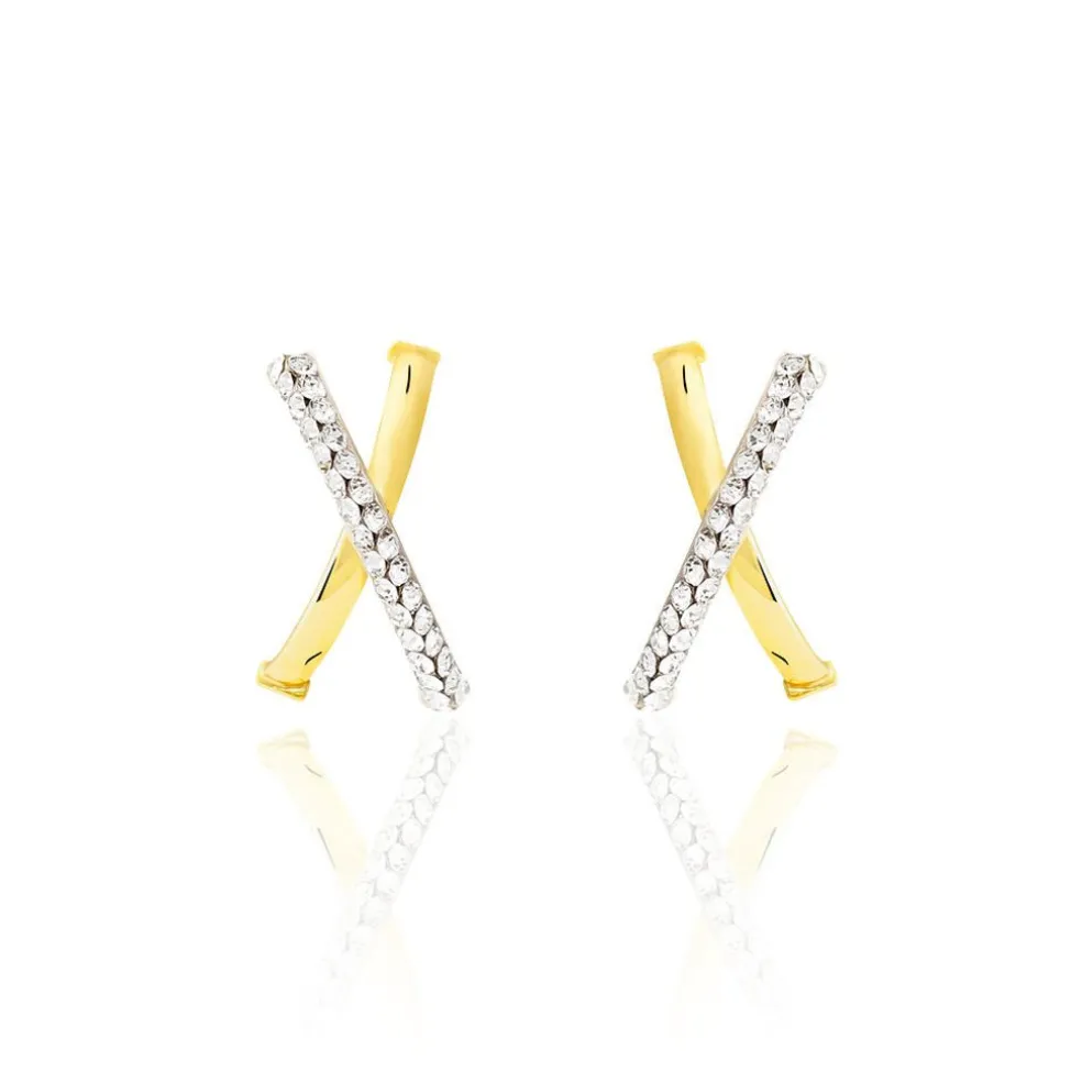 Créoles Bleona Croisees Or Jaune Strass