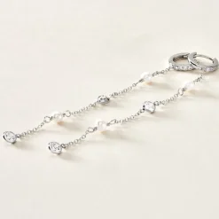 Créoles Cadogan Argent Blanc Perle De Culture Oxyde De Zirconium