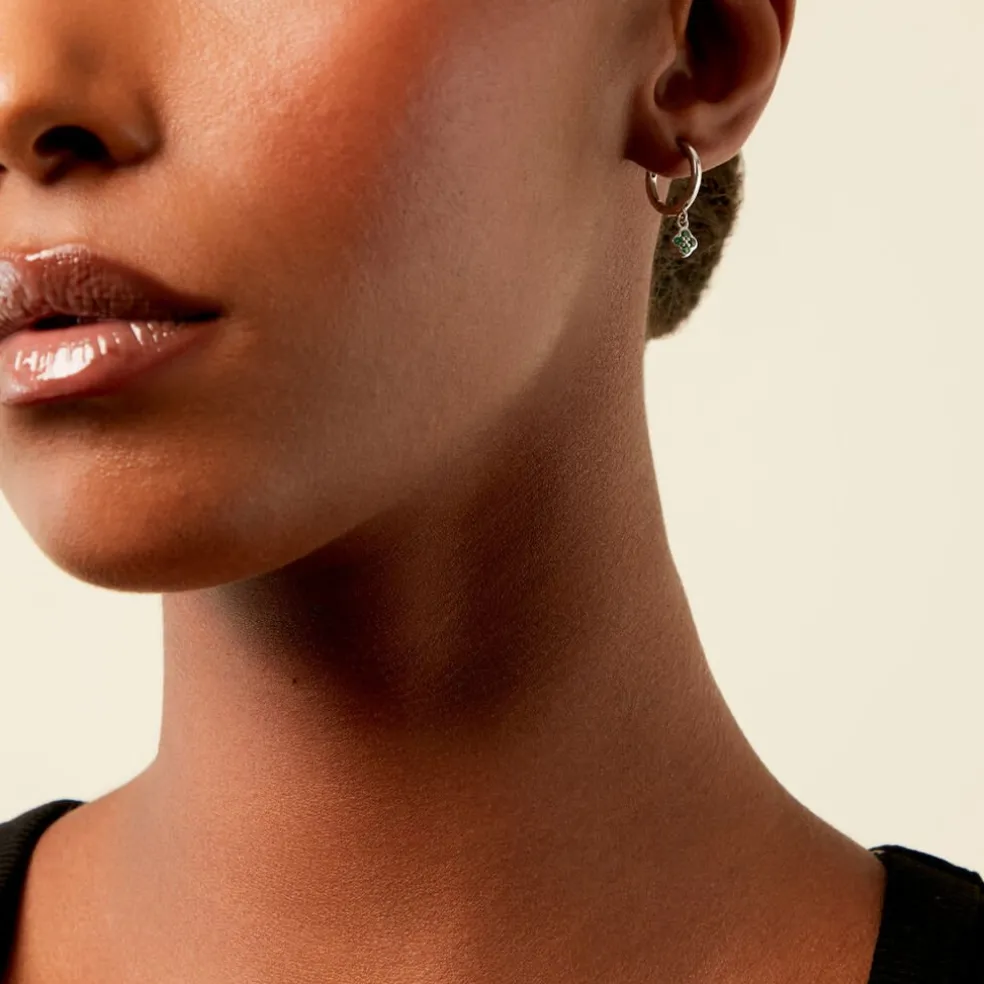 Créoles Clova Argent Blanc Pierre De Synthese