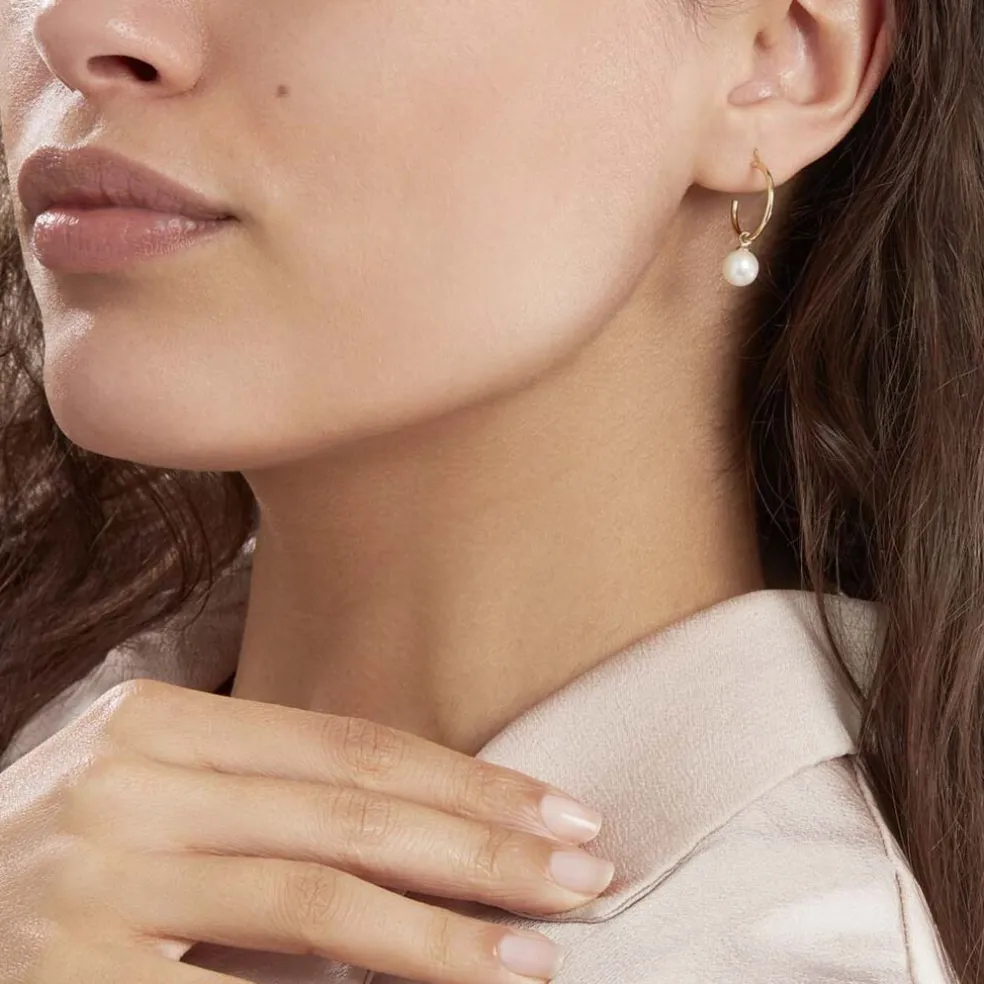 Créoles Inoussia Rondes Or Jaune Perle De Culture