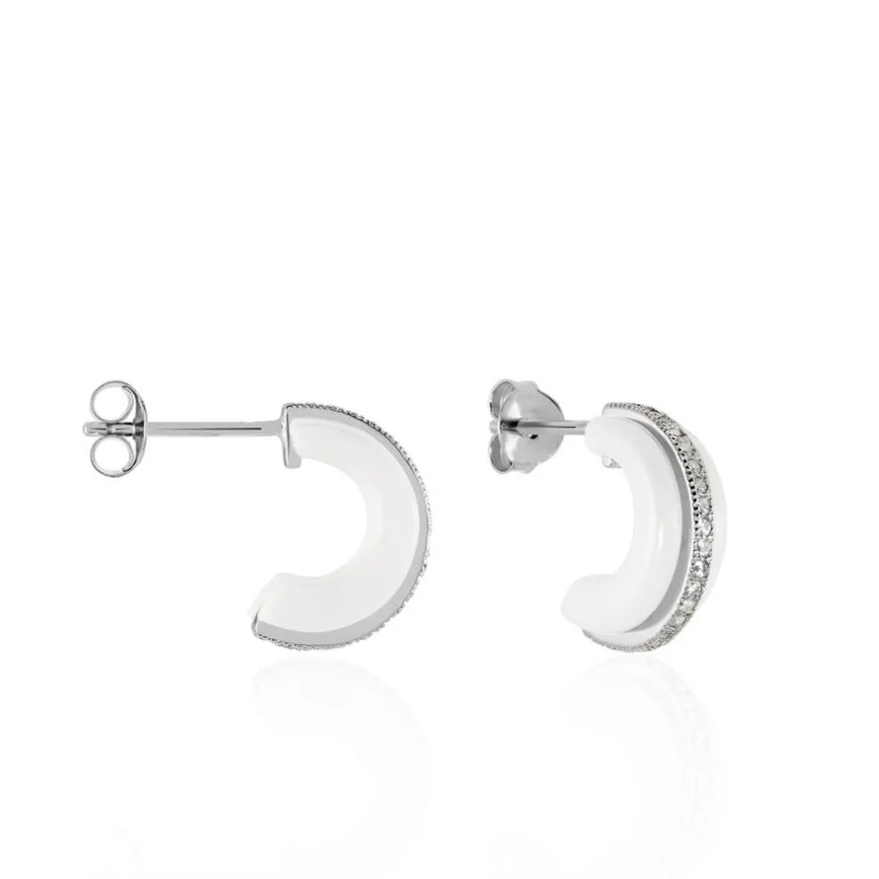 Créoles Noci Argent Blanc Céramique Et Oxyde De Zirconium