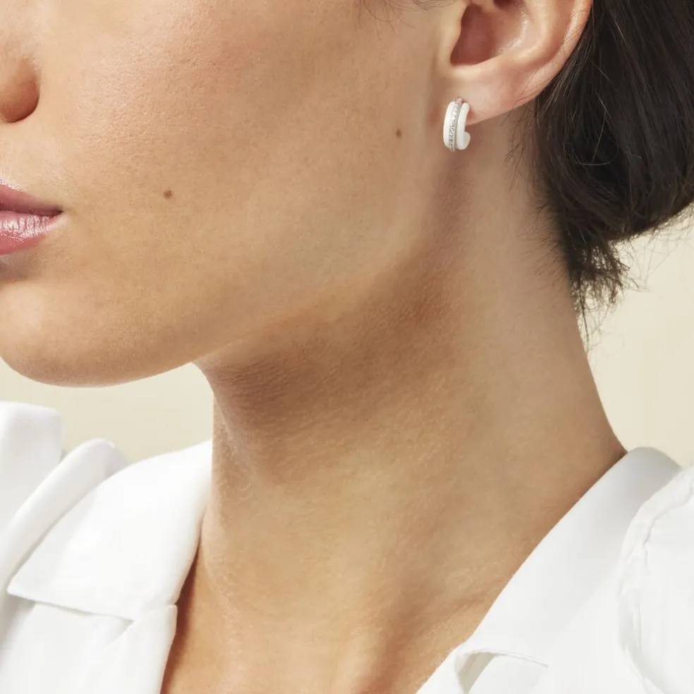 Créoles Noci Argent Blanc Céramique Et Oxyde De Zirconium