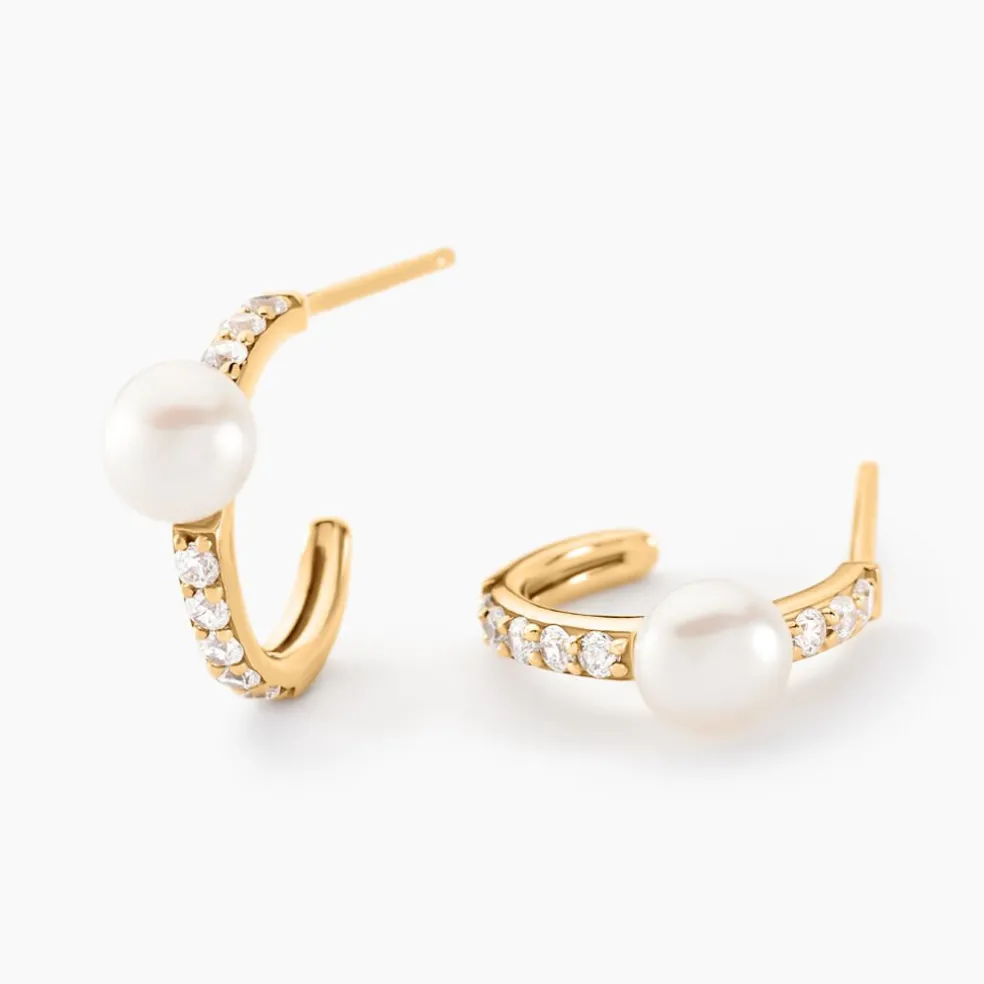 Créoles Peni Or Jaune Perle De Culture Oxyde De Zirconium