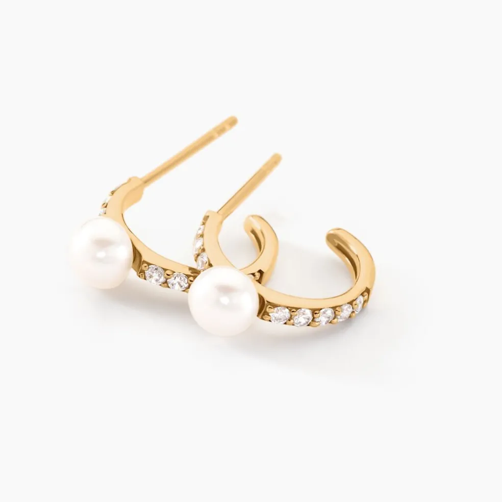 Créoles Peni Or Jaune Perle De Culture Oxyde De Zirconium