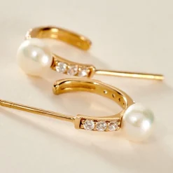 Créoles Peni Or Jaune Perle De Culture Oxyde De Zirconium