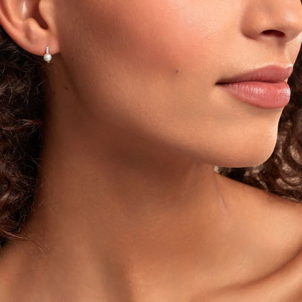 Créoles Peni Or Jaune Perle De Culture Oxyde De Zirconium