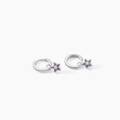 Créoles Purple Bloom Argent Blanc Oxyde De Zirconium